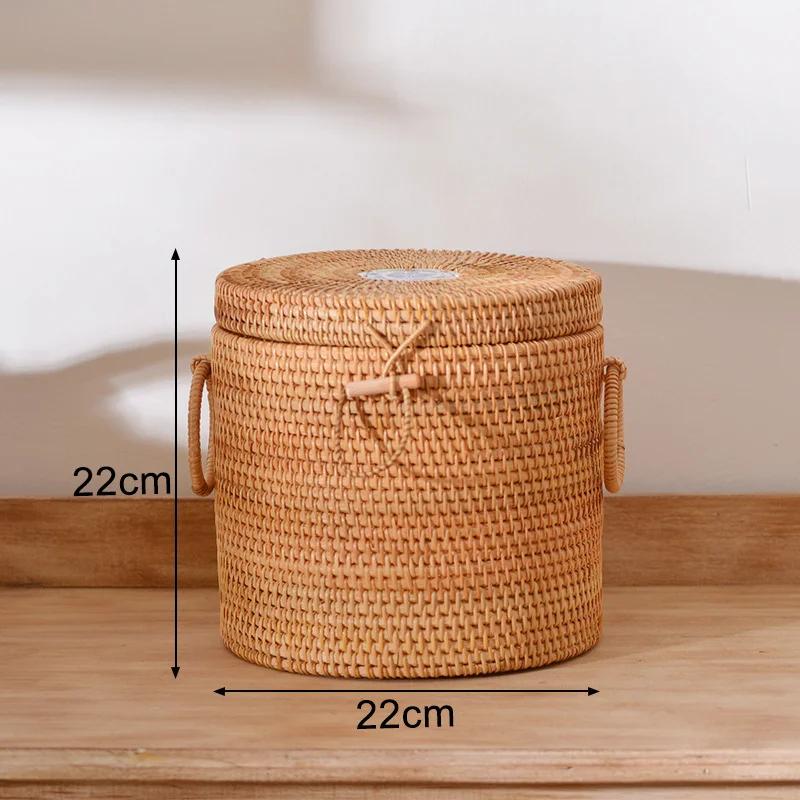 Handwoven Rattan Storage Box with Lid Tea Food Container Kongfu Tea Set Bread Fruit Basket with Lid Puer Tea Bag Organizer