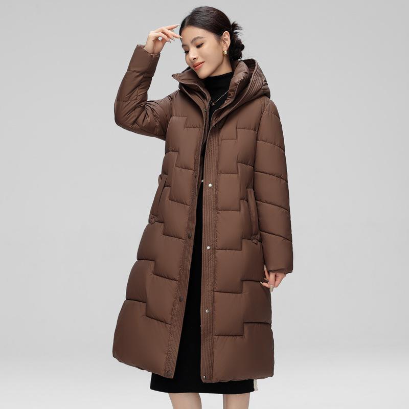 Long over-knee belt down cotton clothes women's new slim-fitting and thin thickened hooded jacket