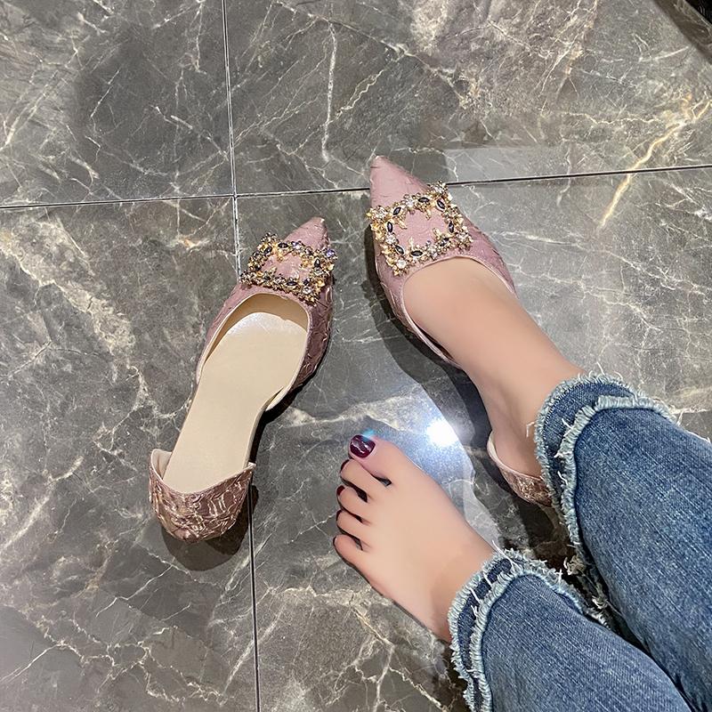 Мода 2025 Женские туфли-лодочки на высоком каблуке 6см/9см Остроносые Шпилька Низкий каблук Женская обувь Офисная леди Туфли со стразами Розовые каблуки Свадьба