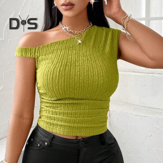 Женские топы асимметричного дизайна, топы обычного кроя, асимметричный косой воротник, короткий рукав, тонкие топы, повседневная одежда