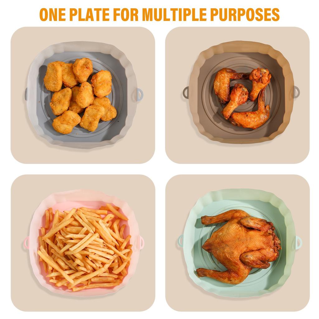 Silicone Tray For Air Fryer Oven Baking Tray With Handle Fried Chicken Pizza Mat Without Oil Silicone Pot Airfryer Accessories