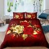 3D Принт Пододеяльник Элегантный Высококлассный Романтичный Роза Постельное Белье Наволочка Домашний Текстиль Золотой Цветочный Комплекты Пододеяльников