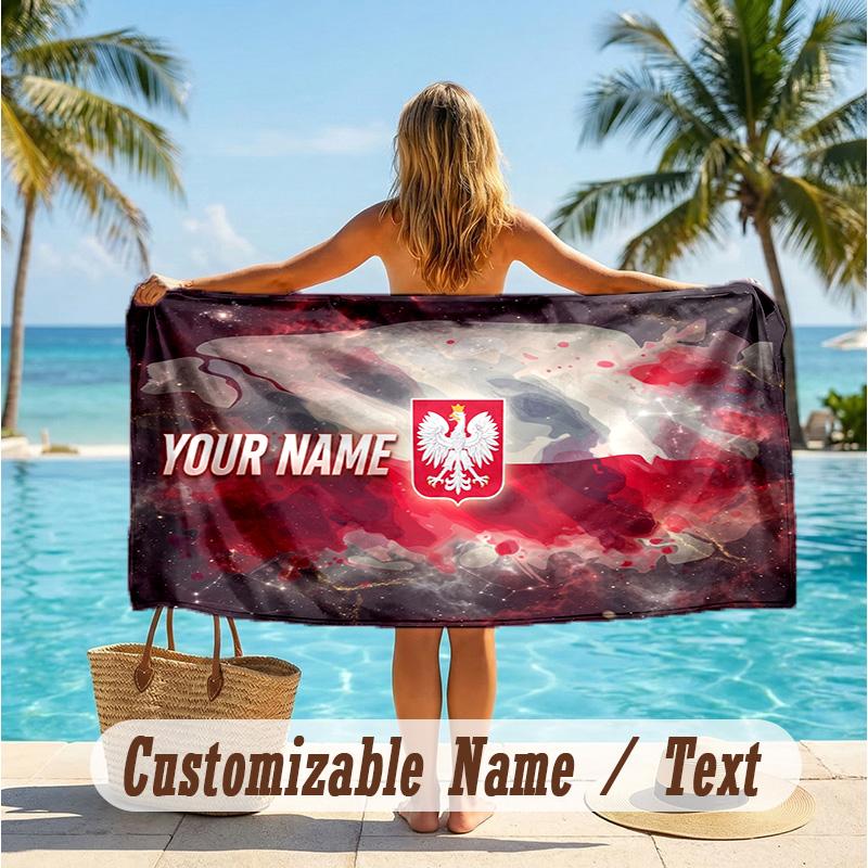 Custom Text Beach Towel, Soft Absorbent Swimming Multi-use TowelPoland Football