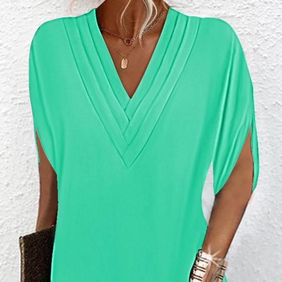 Женское платье с v-образным вырезом, плиссированное, с рукавами «летучая мышь», однотонное, свободное, мягкое, дышащее, мини-платье выше колена для поездок на работу