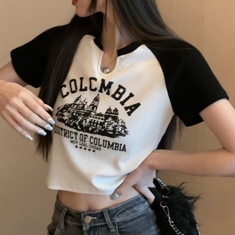 GMXIA Футболка Spice Girls с коротким рукавом и V-образным вырезом, женская летняя, сладкая и пряная, в стиле ретро, короткие студенческие топы