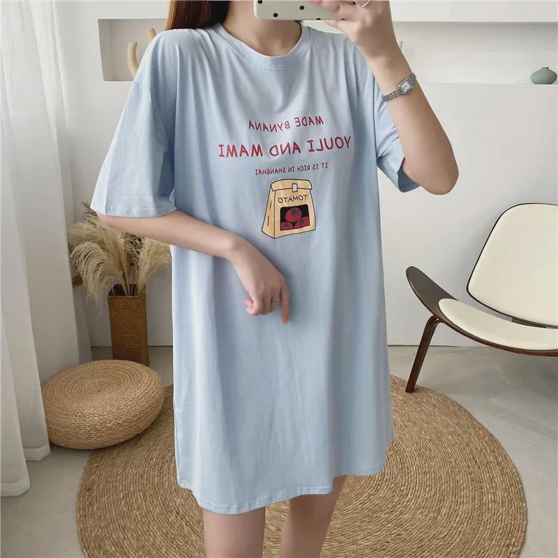 Maternity and Nursing Summer T-Shirts: Fashionable, Loose-Fit, Short-Sleeve Mid-Length Dresses with Printed Designs