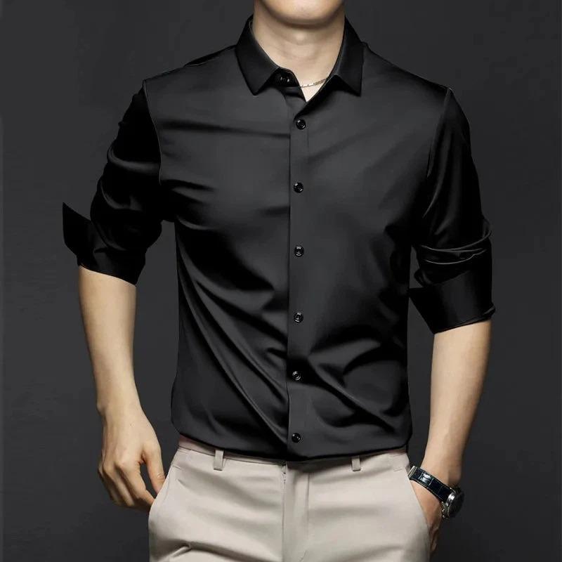 Мужская рубашка с длинным рукавом, однотонная, в стиле business casual, устойчивая к сминанию, официальная