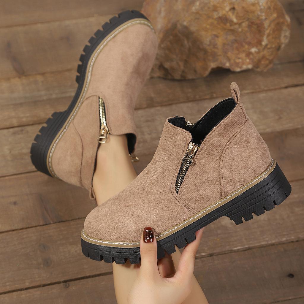 Year Round Head Side Zipper Martin Boots Short Boots Thick Heel New Autumn And Winter Large Size Women'S Short Boots Women'S