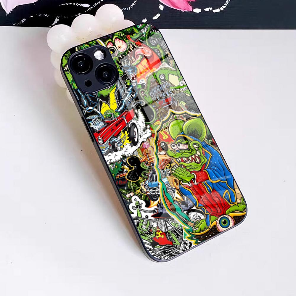 Забавный чехол для телефона Rat Fink для IPhone 17 Pro Max 16 15 14 Pro Max 13 11 X Xs Xr 8 7Plus Стеклянная крышка