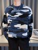 Korean Camouflage Round Neck Sweater: 2025 Autumn/Winter Men's Casual Knitwear Fashion.
