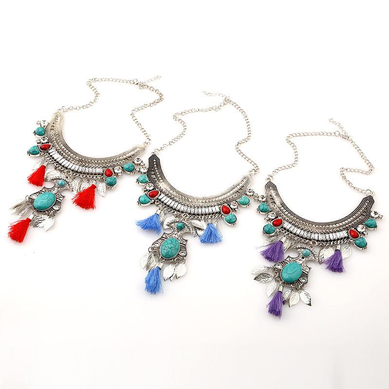 Ethnic Style Simulation Gemstone Decoration Women Necklace With Tassel Design For Art Lovers