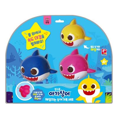 Семейная заводная игрушка Pinkfong для плавания с акулой, набор из 3 предметов, желтый, розовый, синий, популярные корейские игрушки