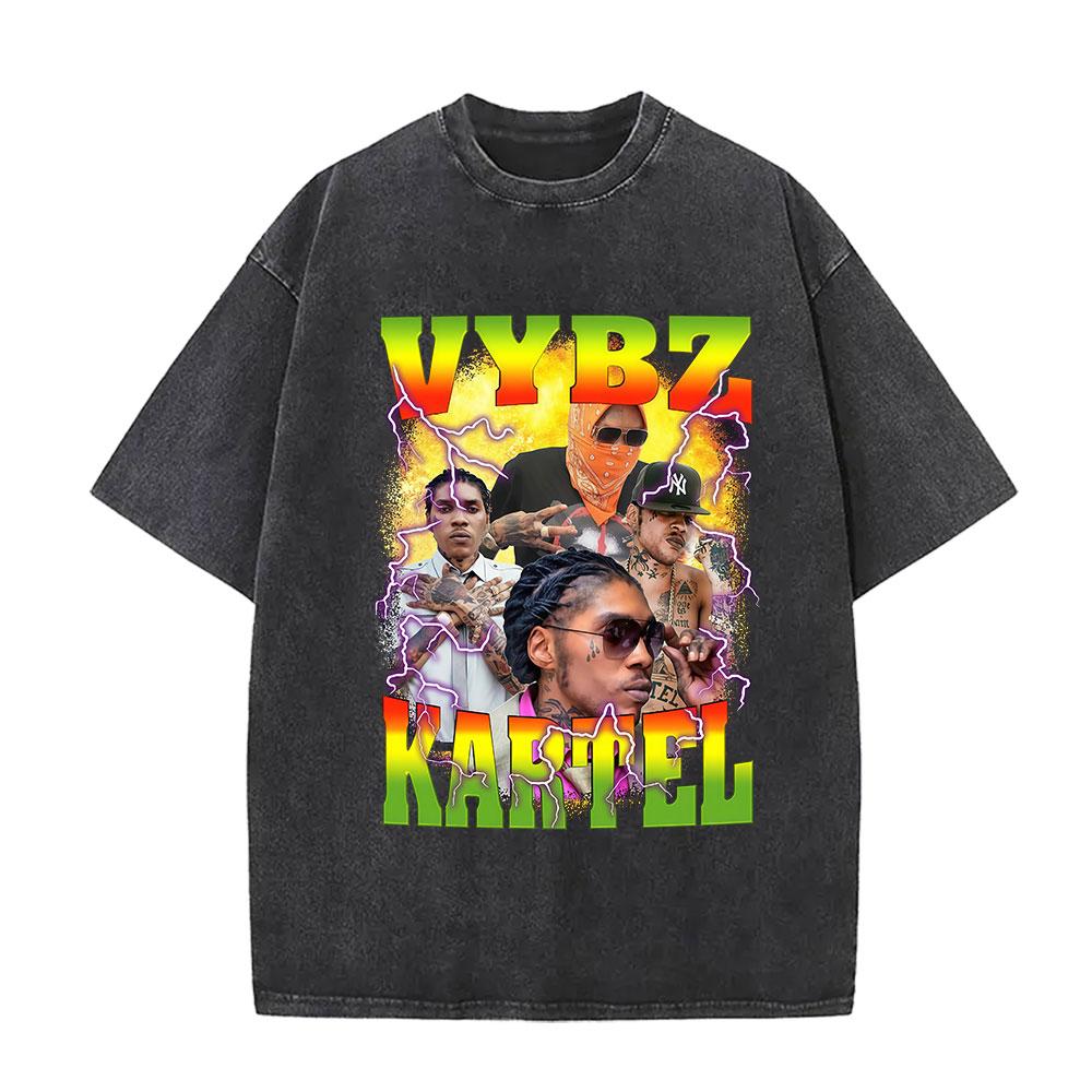 Vintage Washed Vybz Kartel World Tour 2025 Merch T Shirt Mens Gothic Hip Hop Oversized Tshirts 100 Cotton Tshirt Streetwear