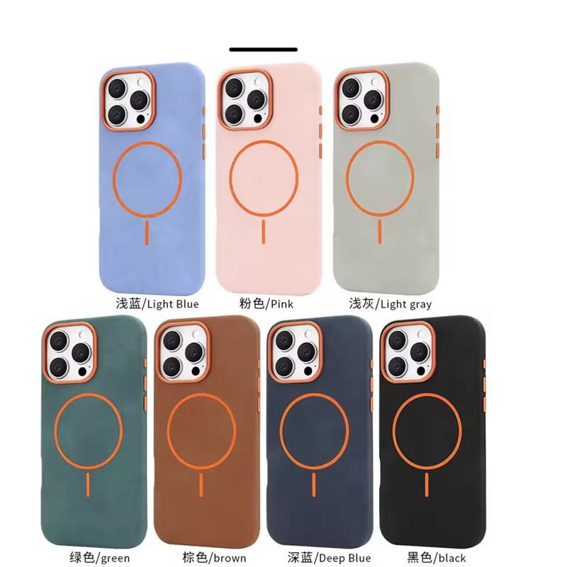 Роскошный чехол для телефона Magsafe из ТПУ кожи для iPhone 16 15 14 13 Pro Max с магнитной беспроводной зарядкой и противоударным покрытием из сплава