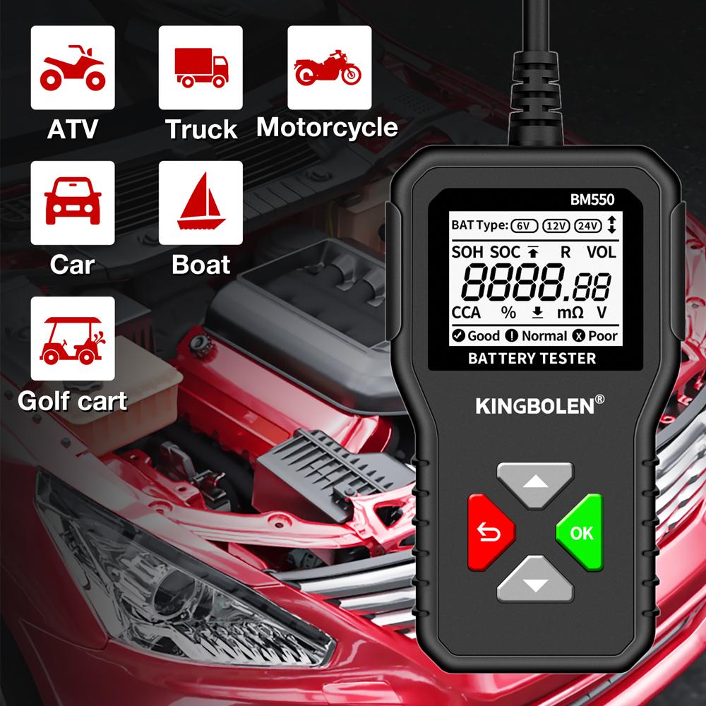 KINGBOLEN BM550, BM550 PLUS Тестер автомобильного аккумулятора 6В 12В 24В Система аккумулятора Обнаружение Автомобильный анализатор аккумулятора Инструмент для автомобильного аккумулятора SOC SOH