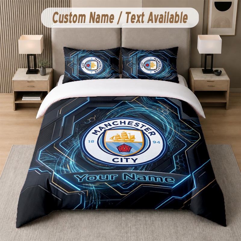 Manchester City Design Bedding Set Custom Text 1 Duvet Cover & 2 Pillow Cases