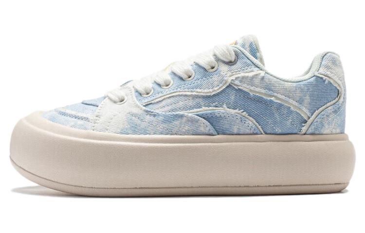 Women's Sneakers Li-Ning Li Ning Puff Platform Slip Resistant Low top Skateboard Shoes Women's Denim Sky Blue