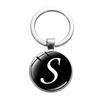 1PC A-Z Initial Name Letter Pendant Keychains Holder Round Alphabet Keyrings Art Photo Glass Cabochon Vintage Jewelry