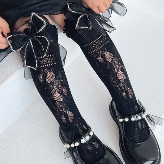 1 Pair Calf Socks Lace Hollow Breathable Japanese Style Bouncy Daily Wear Velvet Bow-knot Children's Socks Birthday Gift