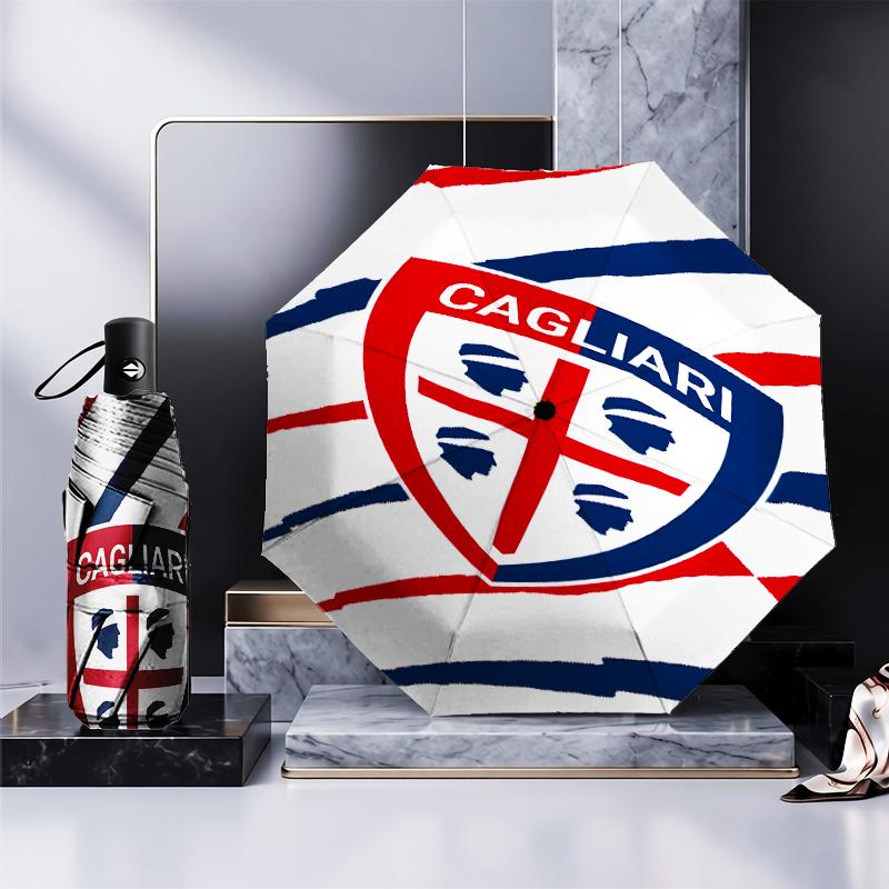 Football Cagliari Design Umbrella 8-Frame for Travel, Camping, Casual Lightweight Portable Umbrella, Essential for Every Family Holidays Gift