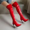 New Women's Boots  Red Heels Over The Knee Boot Sexy Patent Leather Side Zipper Nightclub Dance Long Boots Party Women Shoes