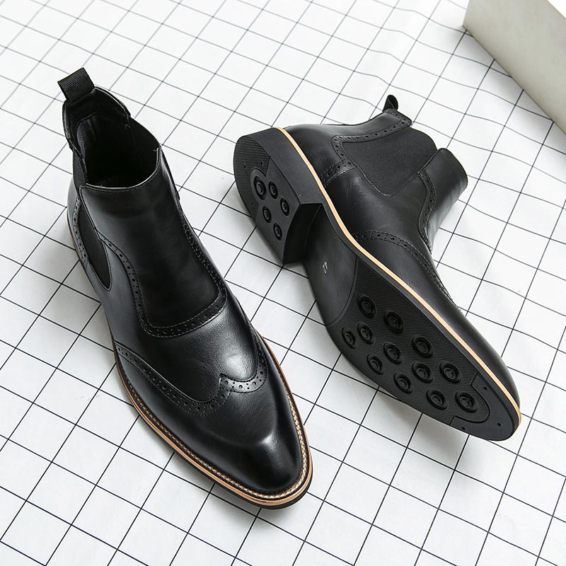 Мужские классические ретро-ботинки «Челси» Мужские кожаные ботильоны-броги Мужская мода Британский стиль Короткие ботинки Повседневная деловая обувь