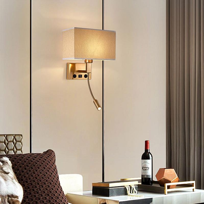 3104 5 Вт прикроватный настенный светильник для коридора со светодиодным светильником на гибкой ножке и портом USB - черный / коричневый плафон / белый свет