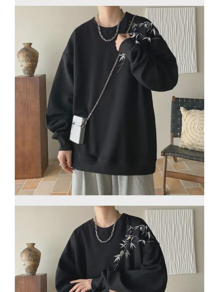 Модный мужской свитер в китайском стиле винно-красного цвета, круглый воротник, свободный крой, идеально подходит для весны и осени.