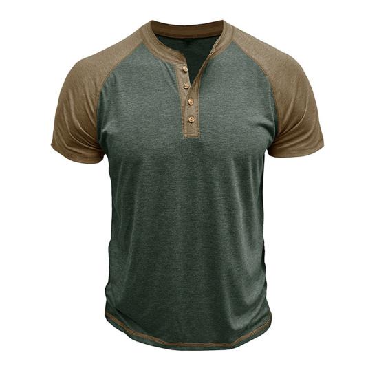 Мужская футболка с воротником Henry Collar, хлопковая футболка Muscle Tee, повседневный топ с коротким рукавом, облегающая футболка для повседневной носки, походов в спортзал, вечеринок