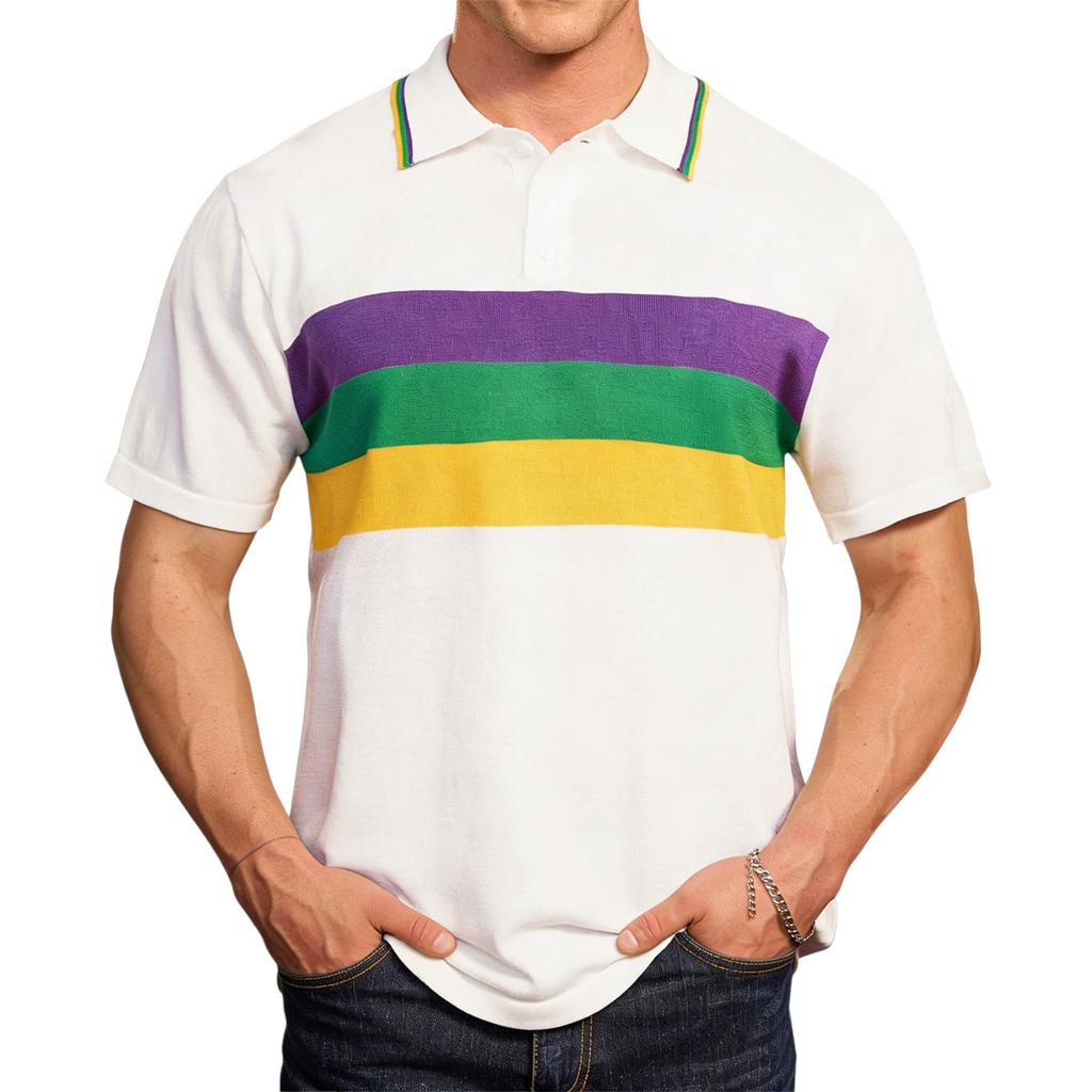 Мужская повседневная рубашка с цветными блоками и полосками, с коротким рукавом