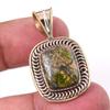 Natural Unakite Gemstone 925 Solid Sterling Silver Two Tone Pendant 1.25" y9Y10