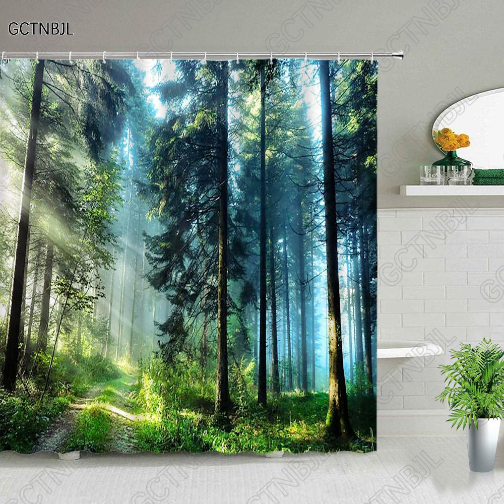 Tropical Palm Leaves Shower Curtain Set Green Plant Leaves Leaf Pumpkin Red Truck Halloween Christmas Decor Bathroom Curtains