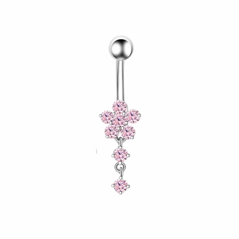 Long Dangled Zircon Belly Button Ring Pink Body Jewelry Sexy Stainless Steel Navel Piercing  Gift