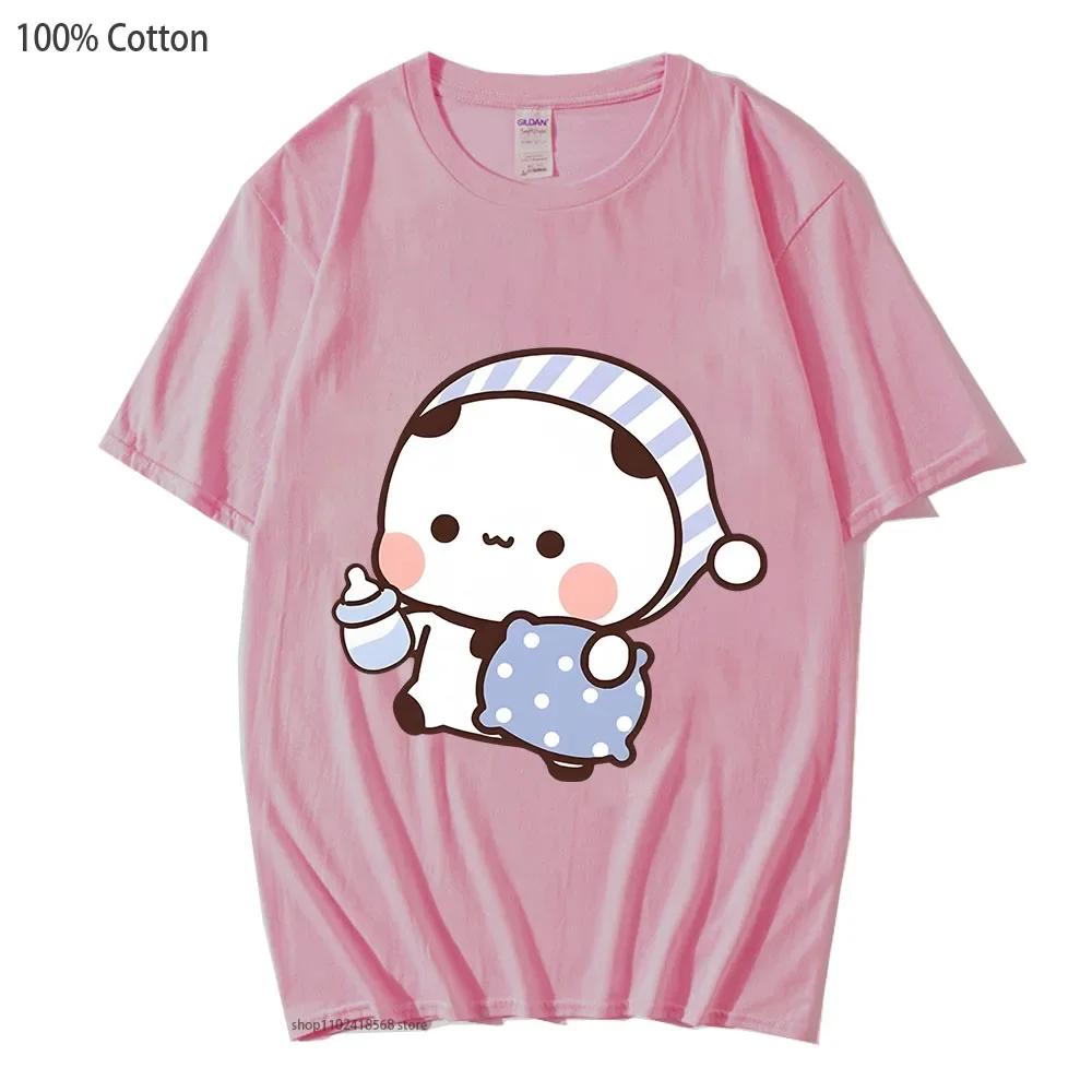 Couple Shirts Kawaii Cute BuBu Panda Going To Sleep with DuDu Bear Graphic Tshirt Cotton Men Women Clothes Long Sleeve Tees