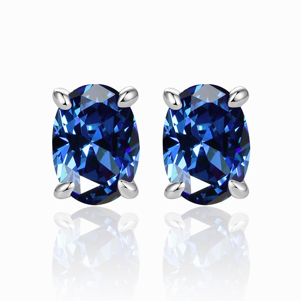 European and American Sterling Silver Stud Earrings Fashion S925 Sterling Silver Earrings Fashion Oval Zircon 925 Silver Stud Earrings