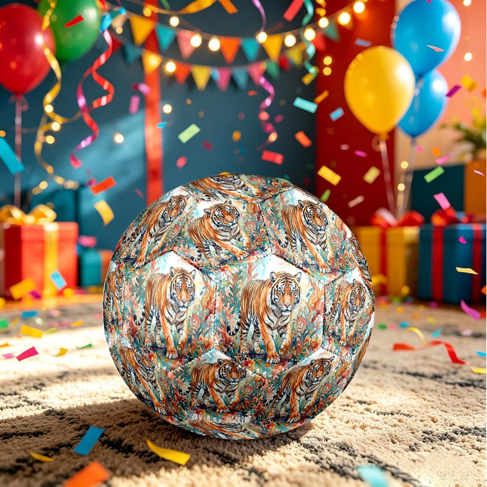 1pc Tiger Watercolor Art Theme Soccer Ball Football, Size 5, Lightweight PVC, Outdoor Training Soccer Ball,Sports Gift t61421