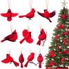 10 Pcs Red Bird Ornaments Wood Red Birds Christmas Tree Hanging Decoration for Winter Holiday Home Decor