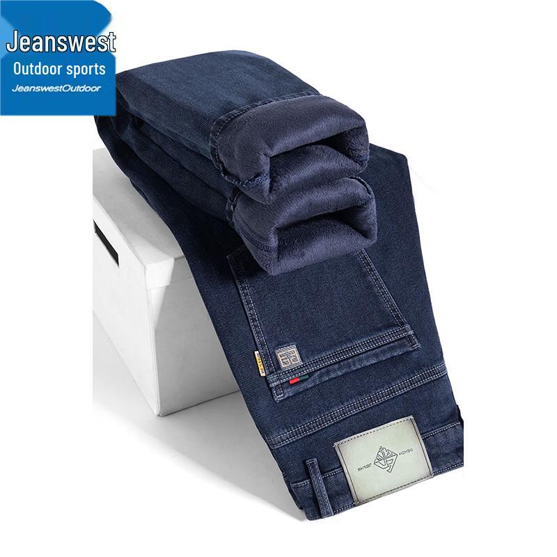 Мужские теплые джинсы Jeanswest прямого кроя с подкладкой из флиса, имитирующие деним