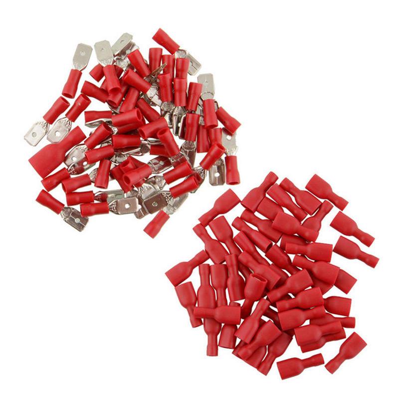 100pcs Female+Male Spade Insulated Electrical Crimp Terminal Connector Red