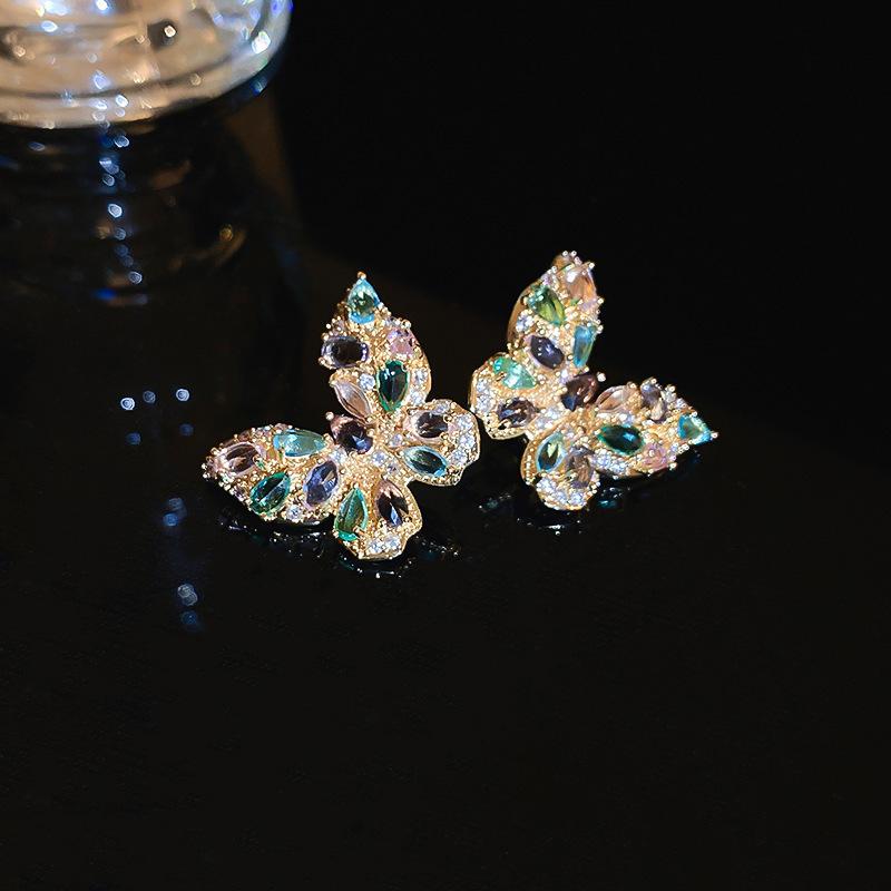 Французский придворный стиль Серьги-пусеты с прямоугольным цирконом на серебряных иглах Изысканные легкие роскошные высококлассные серьги Преувеличенные серьги Женщины