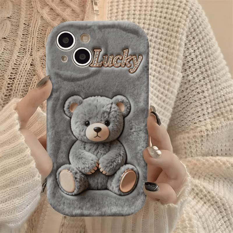 Серый Плюшевый Мишка с Рисунком Волна Чехол для Телефона для Samsung Galaxy S26 S25 S24 Ultra S23 FE S22 S21 S20 Plus A16 A55 A54 A53