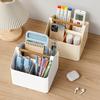Desktop Storage Box with 4 Compartments Large Capacity Multifunctional Makeup Organizer Box Reusable Office Stationery Pen Holder Home Bedroom
