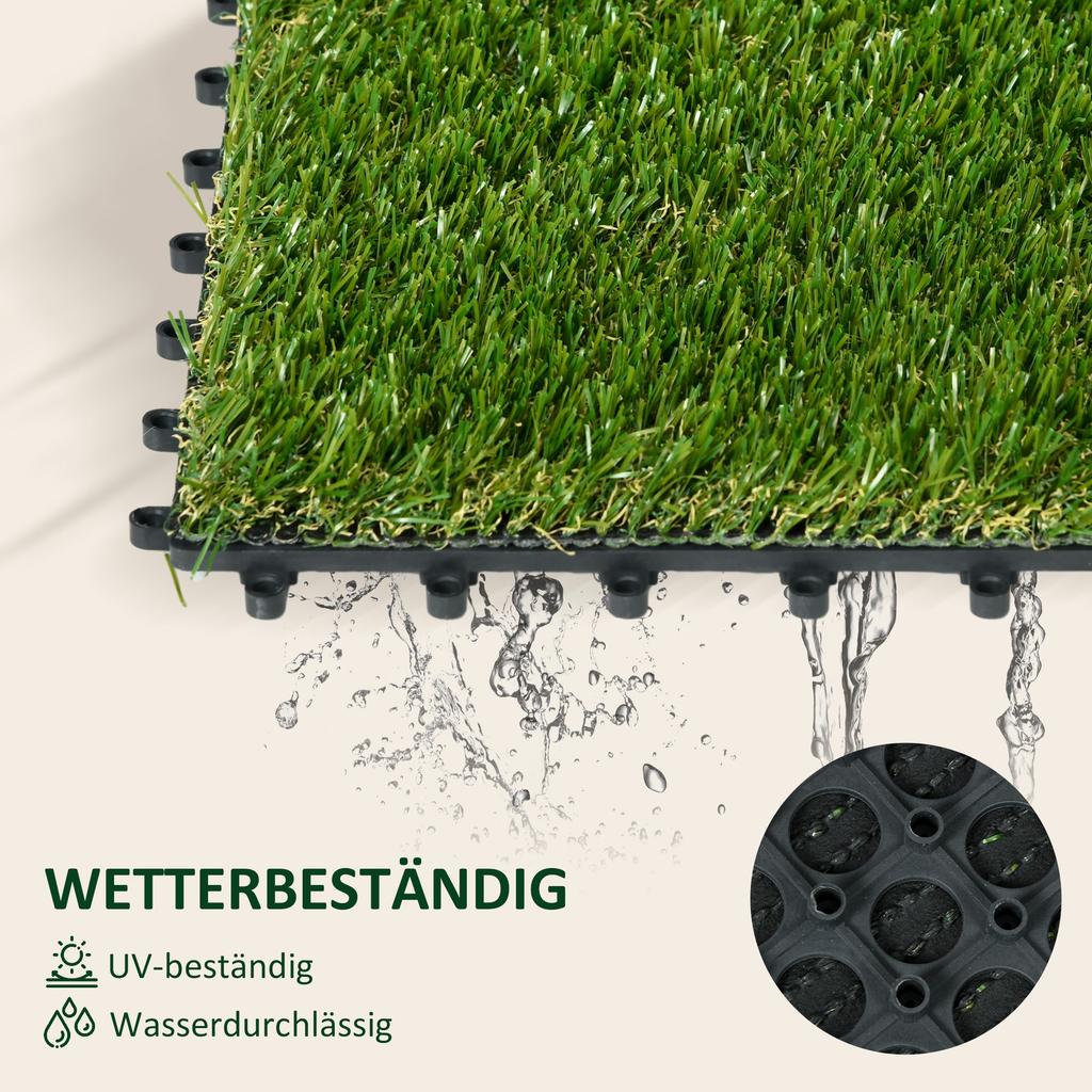 10 PCs 30 x 30cm Artificial Grass Turf, 25mm Pile Height Grass Carpet Fake Grass Mat UV Resistance for Outdoor