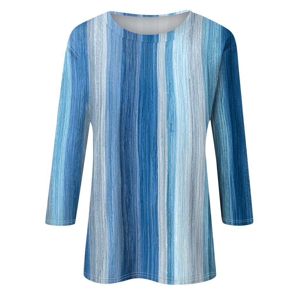 Женская модная повседневная футболка с круглым вырезом, рукавом три четверти и градиентным принтом