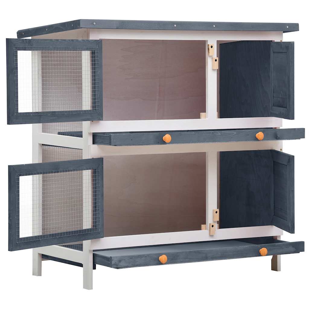 Rabbit Hutch with 4 Doors Gray Wood
