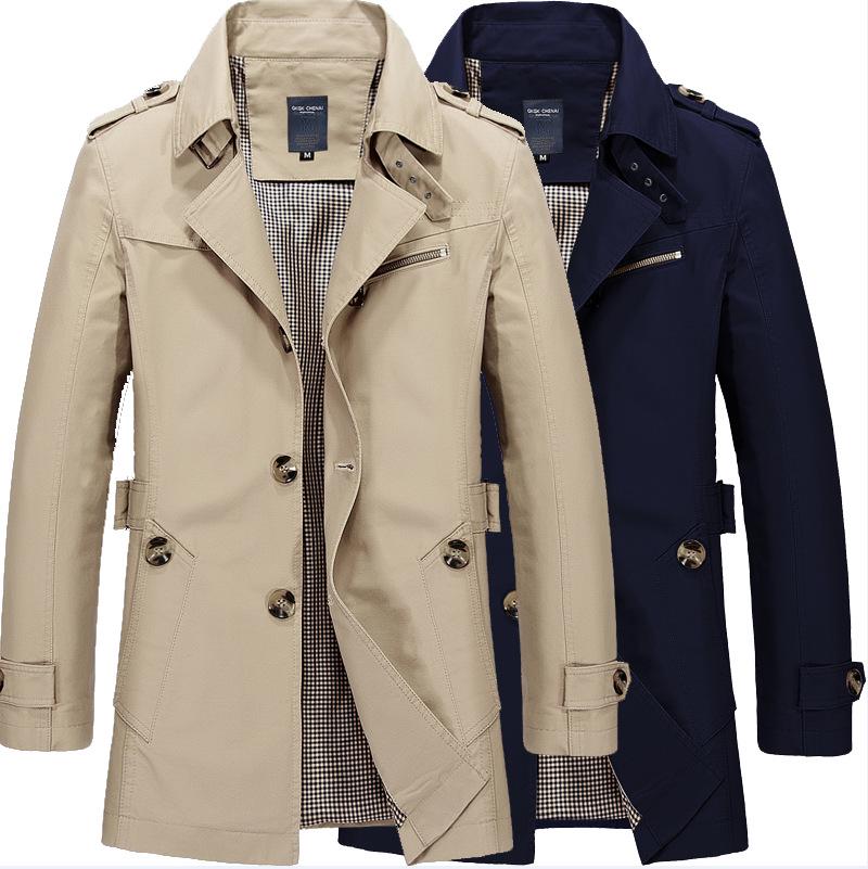 Mens Business Jacket Spring Autumn Long Windbreaker Male Casual Outwear Overcoat