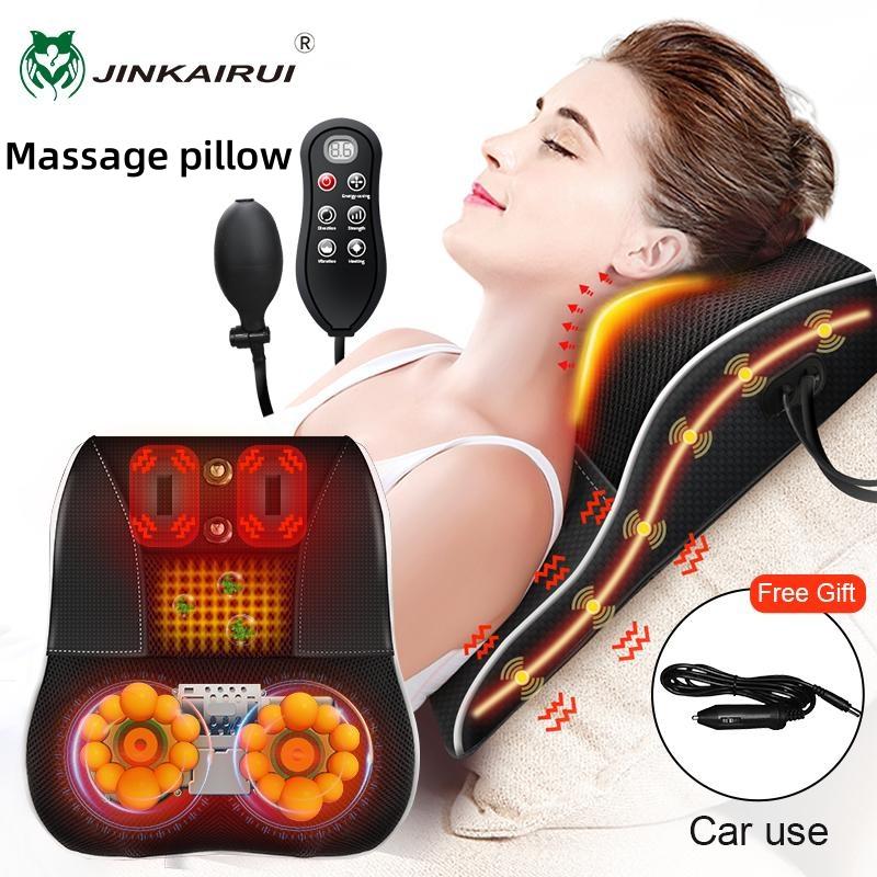 JINKAIRUI Electric Shiatsu Head Neck Cervical Ttraction Body Massager Car Back Pillow with Heating Vibrating Massage Device