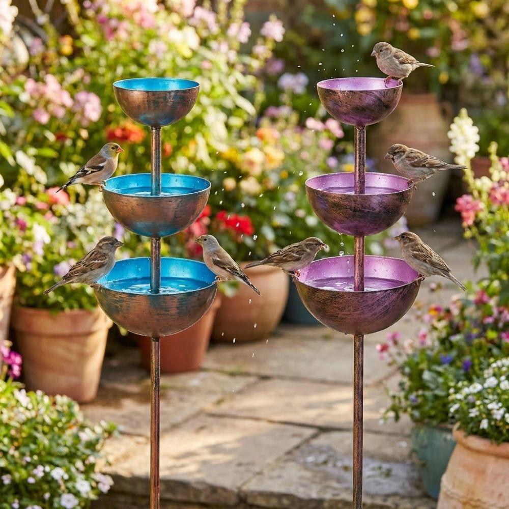 Three-layer Bowl 3-Tiered Bird Bath Handmade Bird Water Bowls Birdbath Stand Outdoor Yard