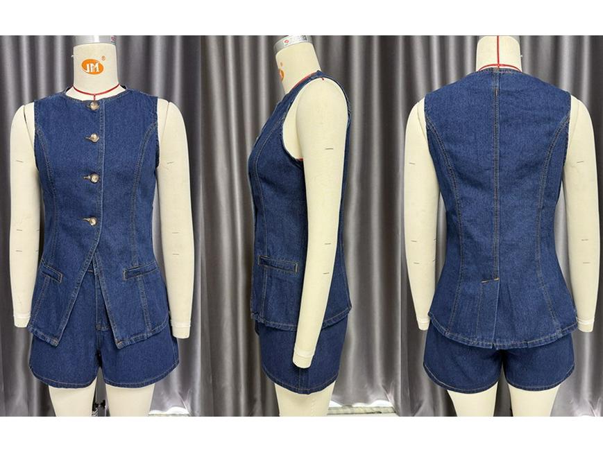 Spring/Summer 2025 European & American Fashion Sleeveless High Waist Loose Denim Shorts Set