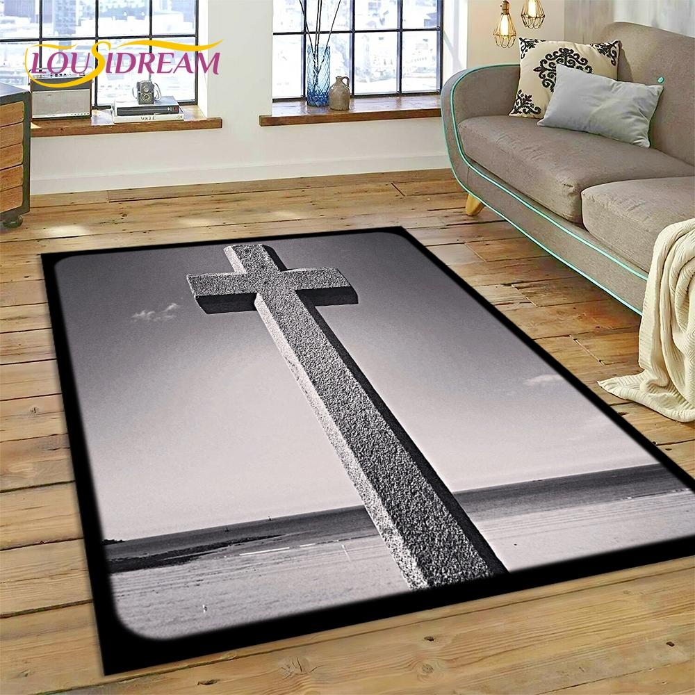 Новый 3D Ковер с изображением молящегося Креста Священной Библии Иисуса для Гостиной Спальни Домашнего Декора, Нескользящий Коврик для Пола, Декорация для Дивана, Прикроватный Коврик, Подарок